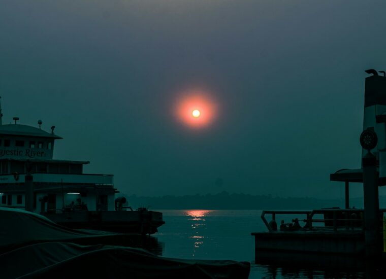 Congo River sunset seen from Kinshasa; photograph of Democratic Republic of the Congo