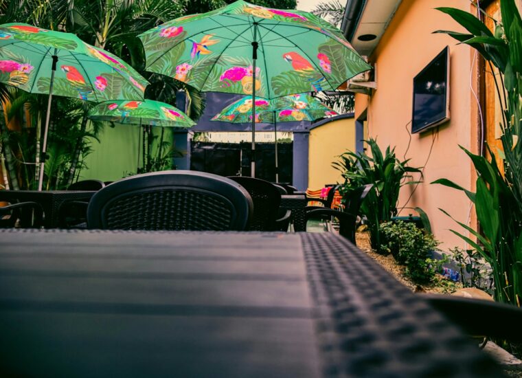 Outdoor dining space in Kinshasa; photograph of Democratic Republic of the Congo